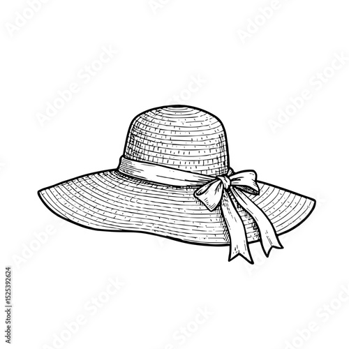 Elegant straw hat with ribbon for summer fashion and sun protection illustration