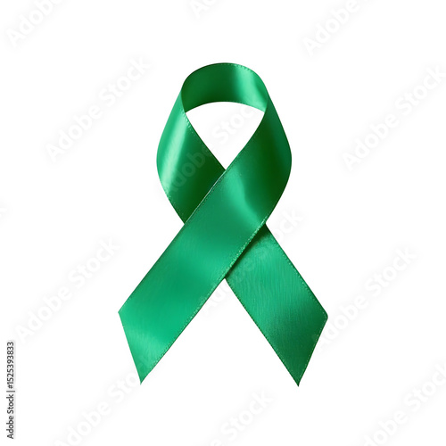 Green awareness ribbon isolated on transparent background
