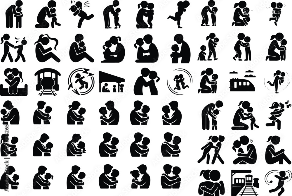 Parent Hugging Child Silhouette – Love & Family Bond Vector Set Mother or Father Hugging Kid Silhouette – Emotional Family Moment Design Parent Hugging Child Silhouette – Love & Family Bond Vector Set Mother or Father Hugging Kid Silhouette – Emotional Family Moment Design