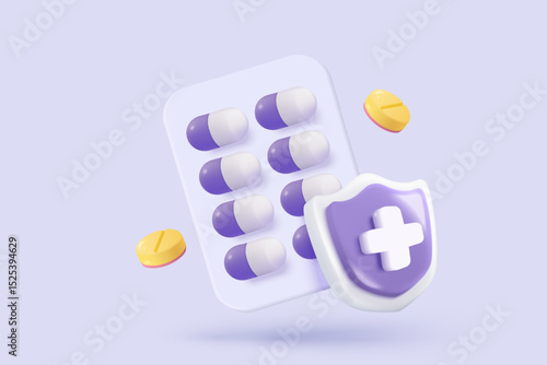 3d pharmacy drug for health pharmaceutical icon signs. cardiology of first aid and health care concepts. Medical symbol of emergency help with clinical. 3d heal medic icon vector render illustration