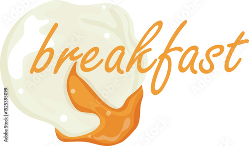 icon of a chicken egg with a spreading yolk and the word breakfast, for various stickers and designs