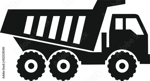 Dump truck vector icon, Heavy industrial construction vehicle silhouette