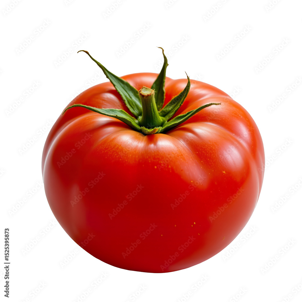 custom made wallpaper toronto digitalFresh, Juicy Red Tomato with Vibrant Green Leaves on a White Background Ideal for Culinary and Health Applications