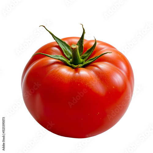 Wallpaper Mural Fresh, Juicy Red Tomato with Vibrant Green Leaves on a White Background Ideal for Culinary and Health Applications Torontodigital.ca