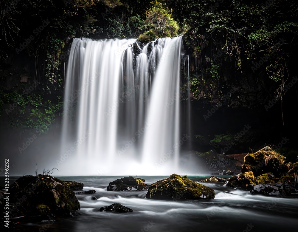 Obraz premium Cascading waterfall in a lush forest