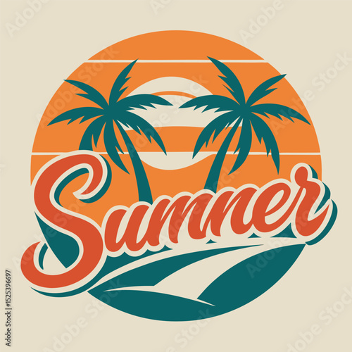 Wallpaper Mural Retro summer design with palm trees and sunset Torontodigital.ca