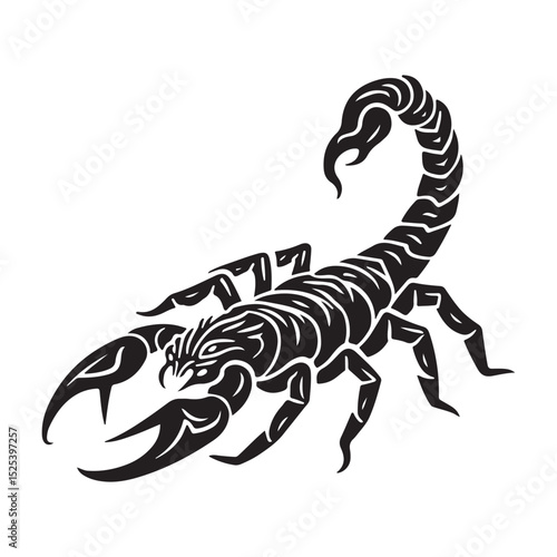 Black scorpion tattoo vector isolated on white background with stinger and claws