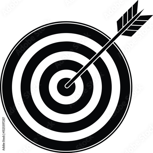 Archery target silhouette, bullseye icon vector, shooting range symbol, black aim graphic, minimal sport design