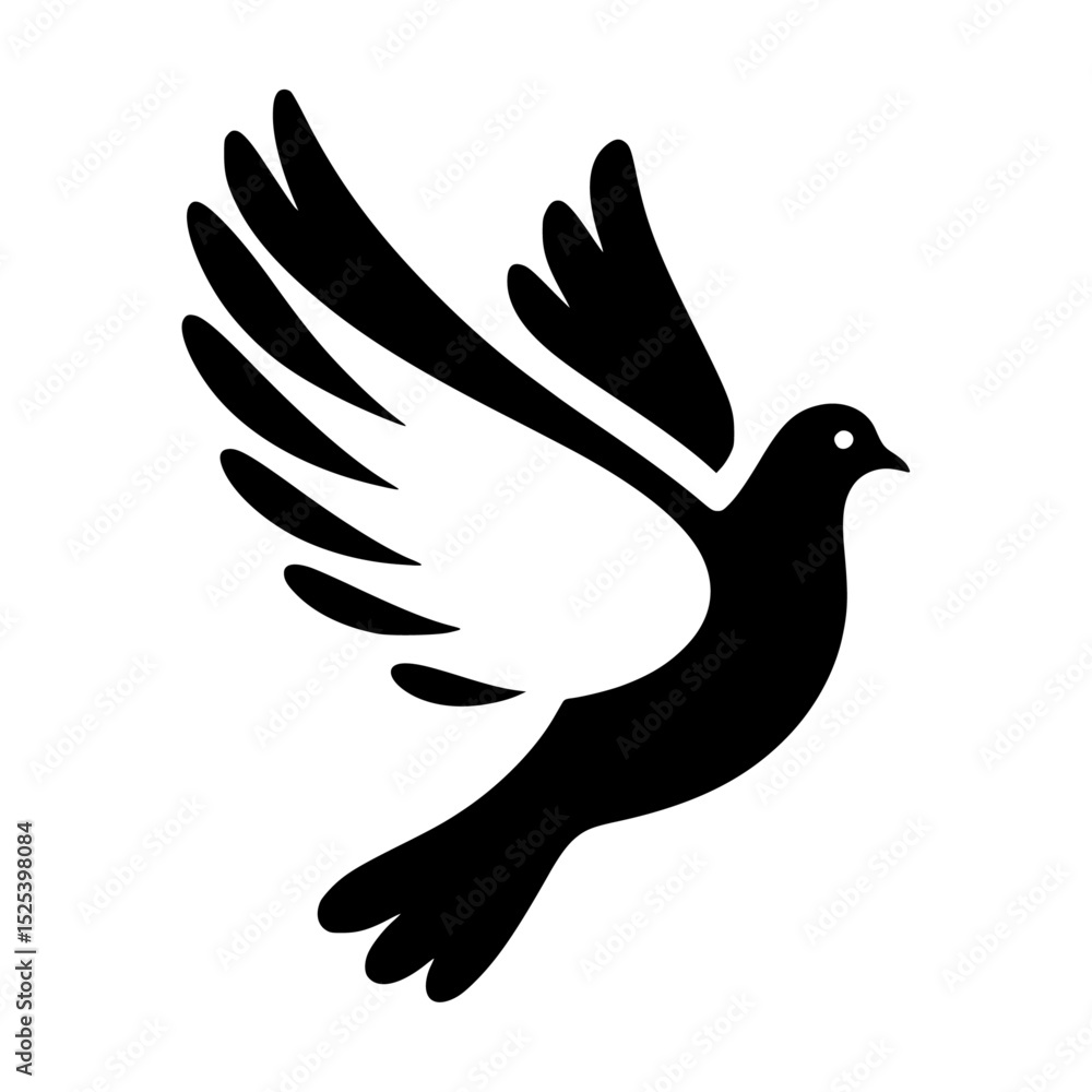 Obraz premium Dove in flight, peace symbol, black and white, minimalist design