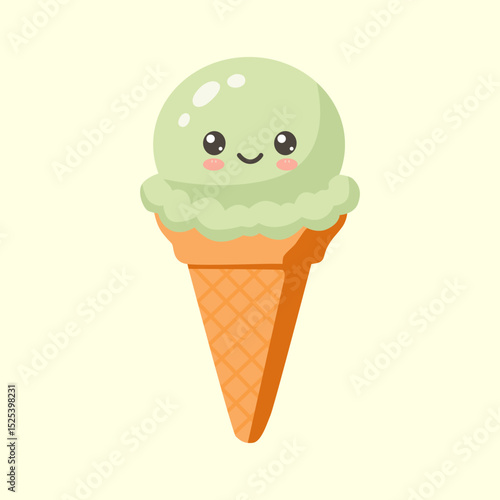Cute Ice Cream Illustration Smiling Light Green