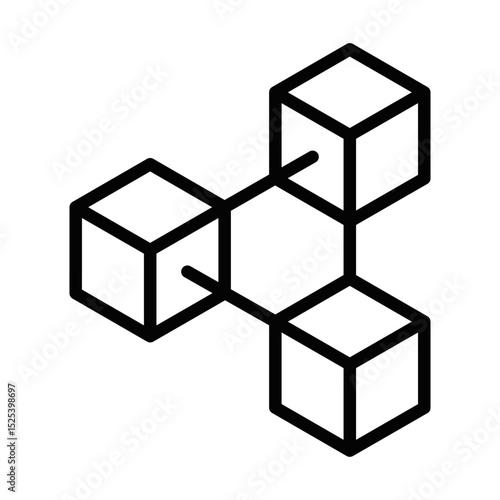 Blockchain network cubes connected digitally – Isometric vector icon. Editable stroke.