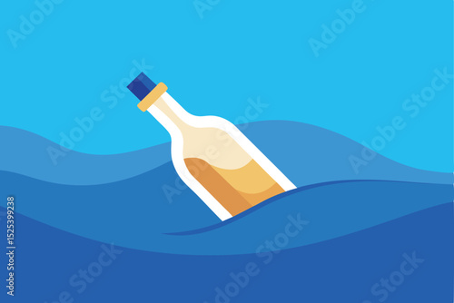 Message in a bottle floating on blue ocean waves