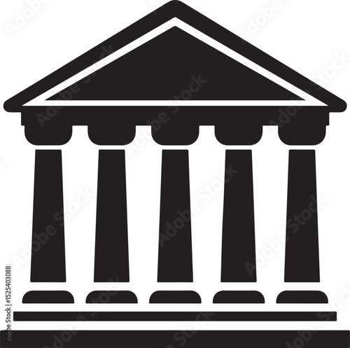 Majestic building with columns icon silhouette, authority, and institutional power, symbolizing government vector icon