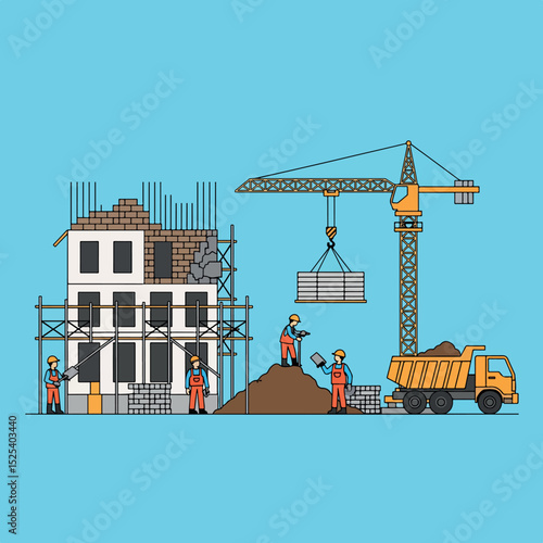 Simple Construction Site with Crane & Workers