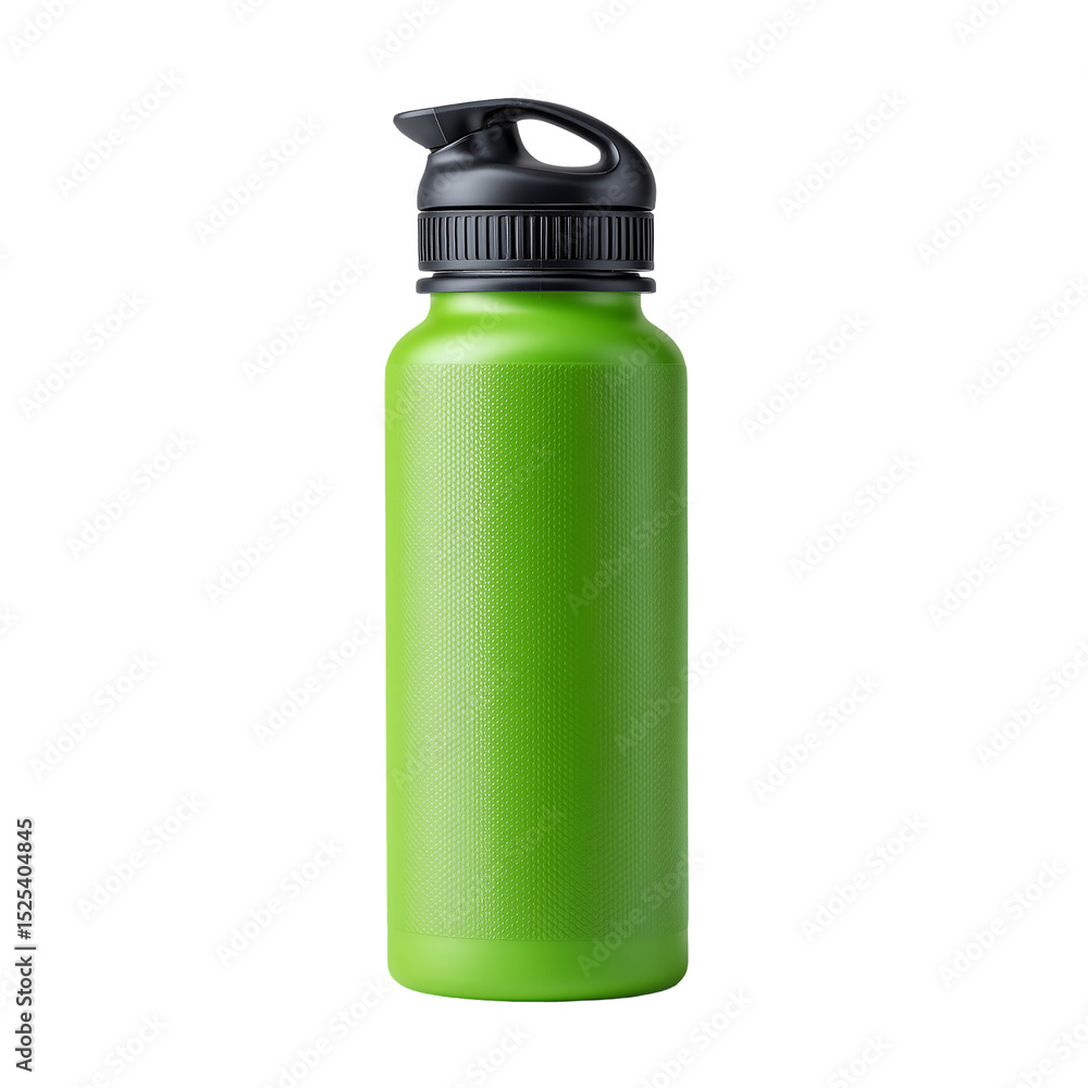 Green water bottle with black flip top lid perfect for hydration on the go Green water bottle with black flip top lid perfect for hydration on the go