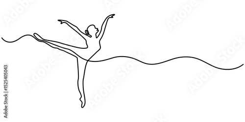 Ballerina dancer in continuous one line drawing. Single line art illustration of performing ballet dancer Editable vector, One continuous single drawing line art doodle beautiful, drawing, ballet.  