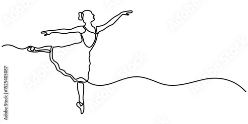 Ballerina dancer in continuous one line drawing. Single line art illustration of performing ballet dancer Editable vector, One continuous single drawing line art doodle beautiful, drawing, ballet.  