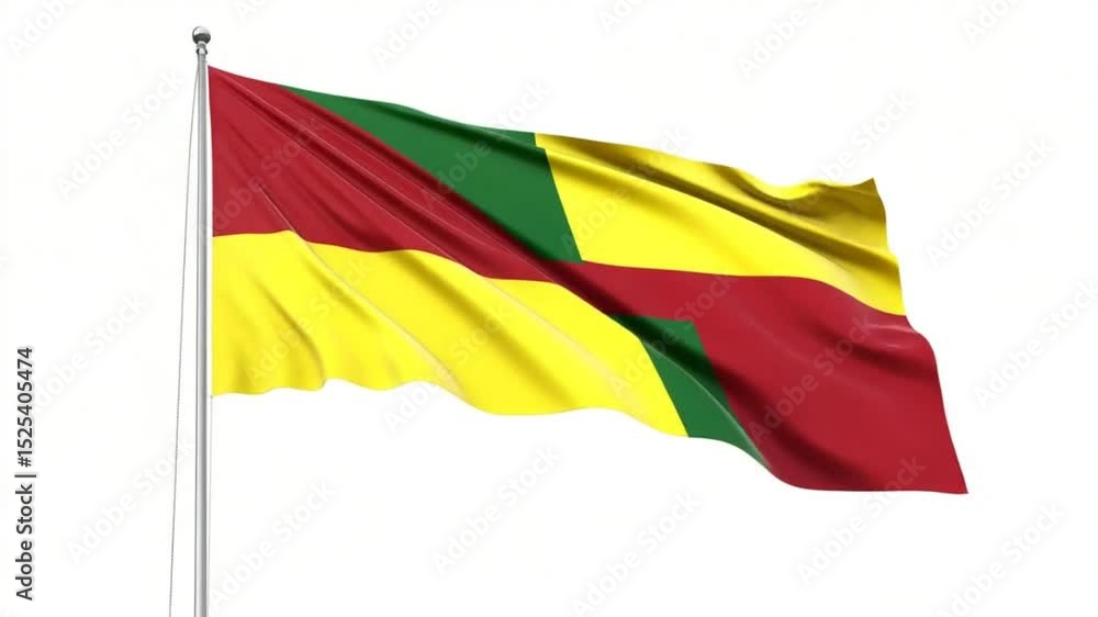 Benin national flag waving in the wind against white background, seamless loop animation Benin national flag waving in the wind against white background, seamless loop animation