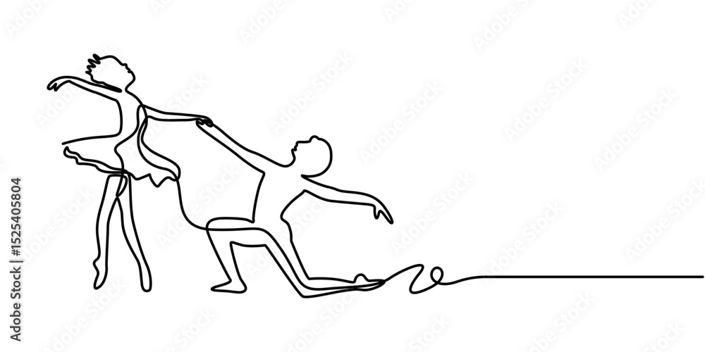 Obraz premium Ballerina dancer in continuous one line drawing. Single line art illustration of performing ballet dancer Editable vector, One continuous single drawing line art doodle beautiful, drawing, ballet. 