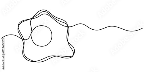 Fried egg vector one line continuous drawing illustration. Hand drawn linear silhouette icon. Minimal design element for print, banner, greeting card, brochure, menu, logo. Food, snack, meal.        