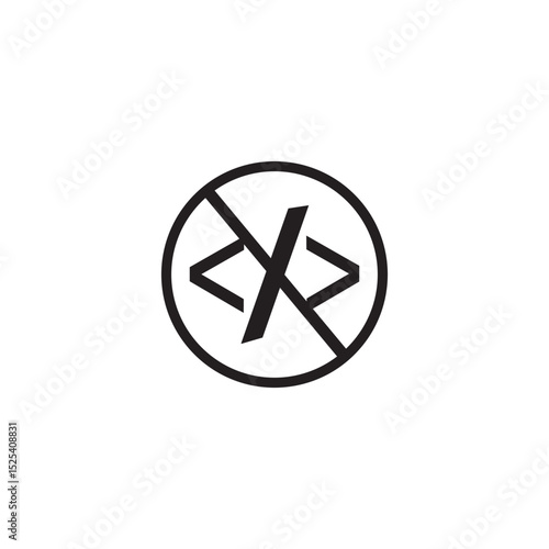 No Script Coding icon. No code automation sign. black  crossed circle on a white background