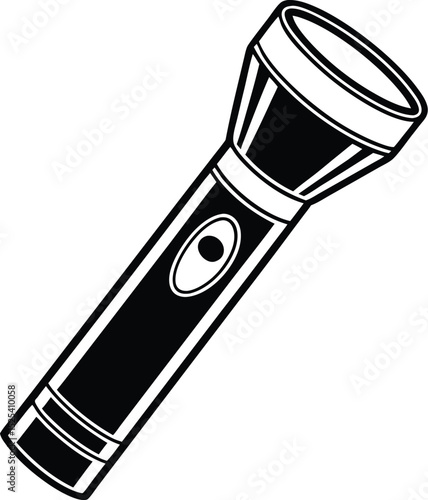 Flashlight symbol icon, torch light vector, handheld lamp silhouette, minimal lighting design, black utility graphic