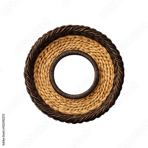Decorative wall basket design with a small round mirror set at its center,