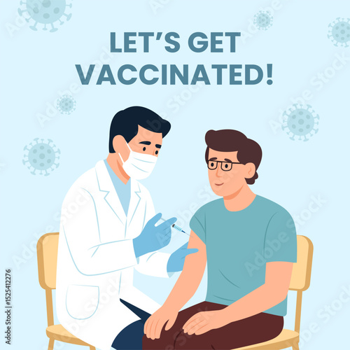 Let's get vaccination. Medical staff inject patient's arm. Medicine healthcare concept, Vector illustration