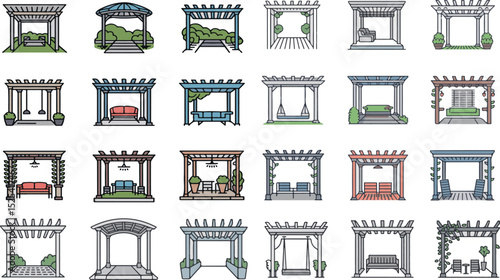pergola; gazebo; outdoor structures  greenery within this beautiful landscape 