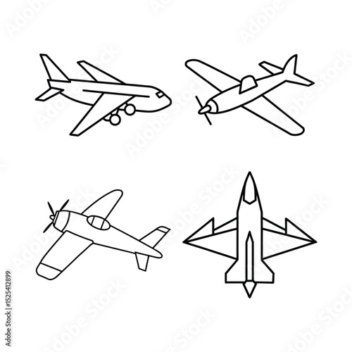 Set of verities plane line art vector illustration