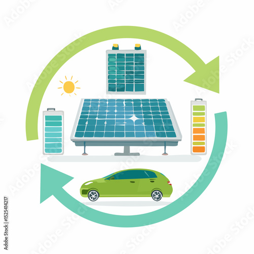 Renewable Energy Cycle with Solar Panels and Electric Car
