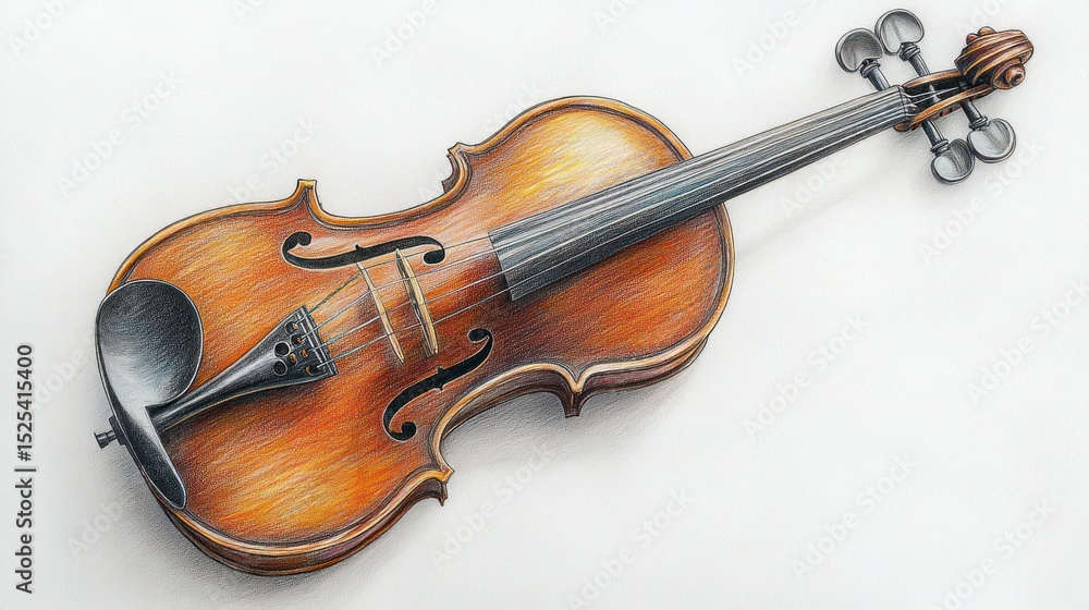 Fototapeta premium Detailed Colored Pencil Drawing of a Violin