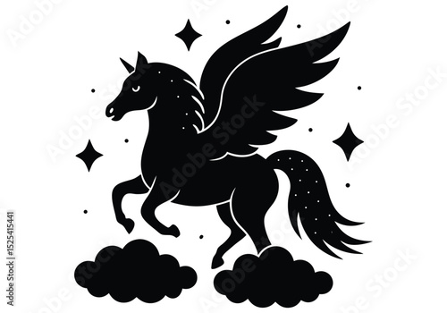 pegasus winged horse   cloud and star backdrop silhouette