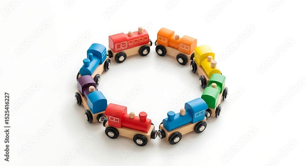 Fototapeta premium Colorful wooden train toy circle kids play learning education preschool children development bright colors