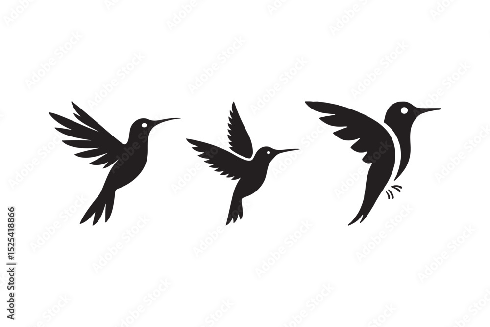 Fototapeta premium Minimalist Hummingbird Silhouette Vector Set Flying Bird Clipart Design