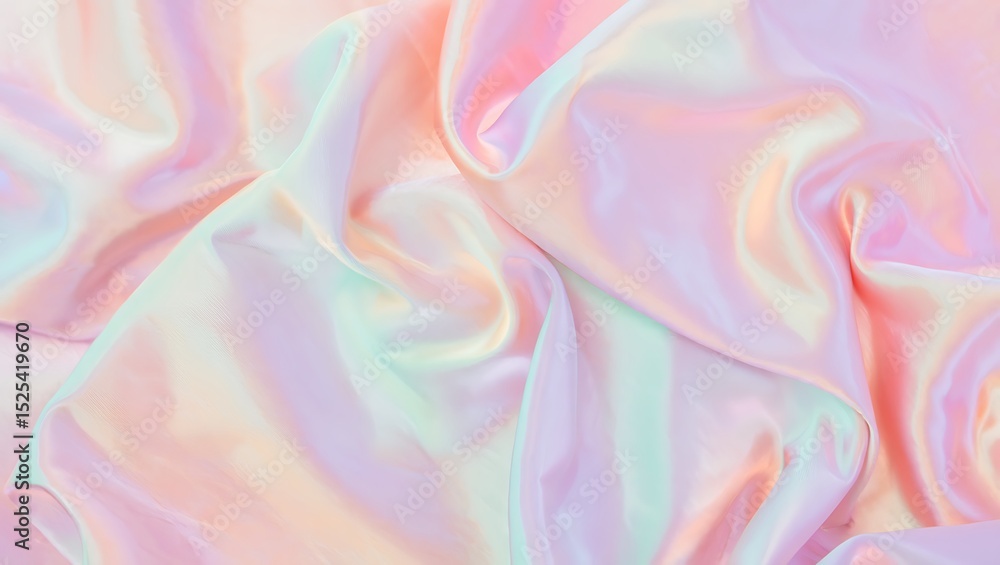 Obraz premium Iridescent satin fabric texture background with pastel colors and smooth folds for digital art design