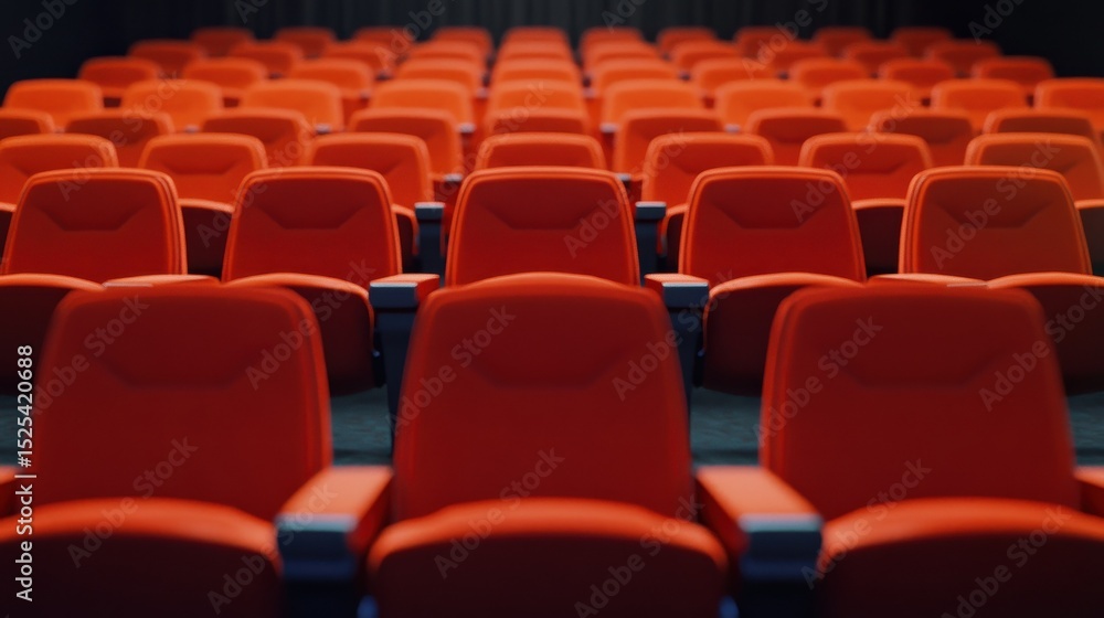 Rows of orange seats in a theater auditorium Rows of orange seats in a theater auditorium