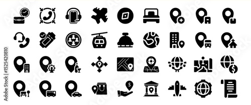 Travel icons location map navigation airplane hotel