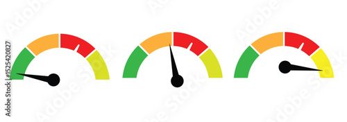 speedometer color icon set. Low, medium, high speedometer sign. Rating Speed Meter