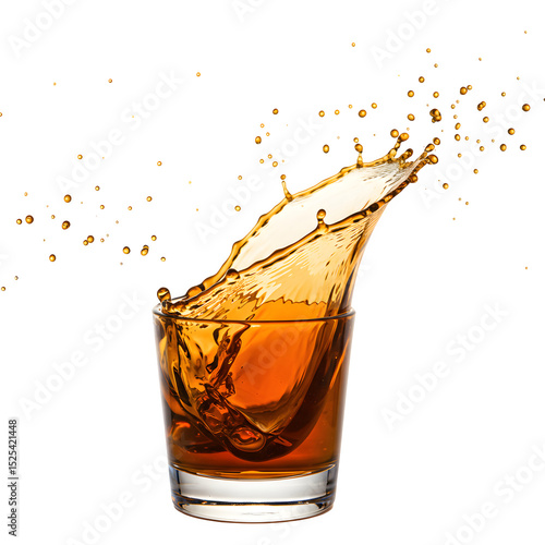 Elegant bourbon splash isolated on white or transparent background. PNG