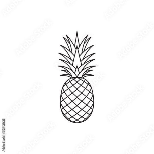 Simple pineapple outline illustration black and white tropical fruit