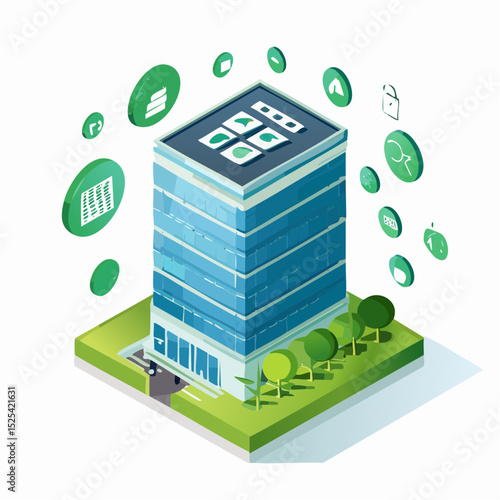 Smart Eco-Friendly Office Building – Isometric Concept

