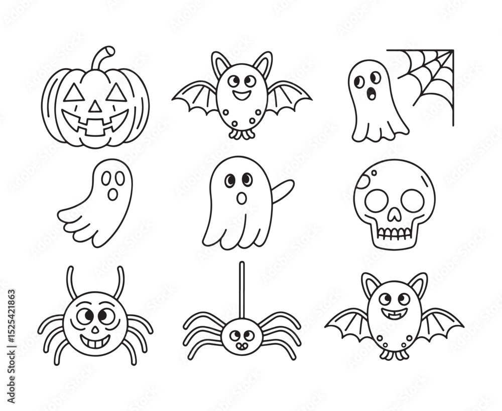 Obraz premium Halloween doodle icons collection with ghost bat pumpkin and spider