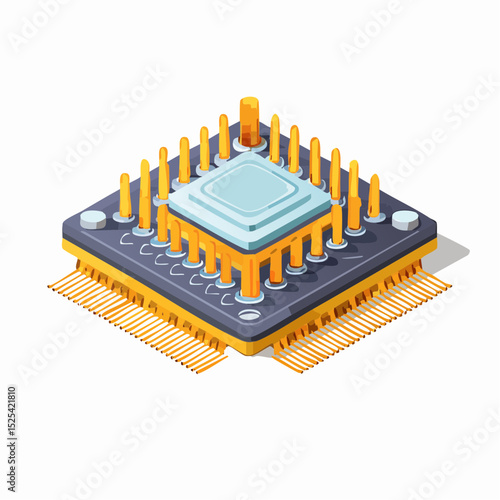 Isometric CPU with Gold Pins – Microchip Technology Illustration