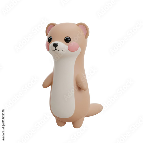 cute 3d render of standing cartoon otter with pink cheeks