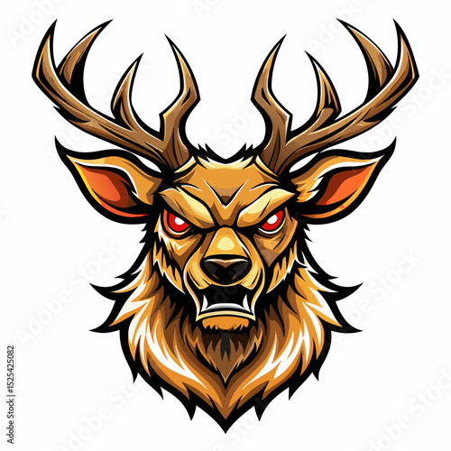 angry Deer realistic  design and bold line black , white background ,full  color