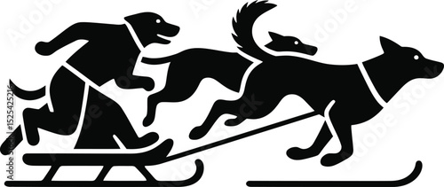 Person on Sled Pulled by Three Dogs Winter Sports Illustration