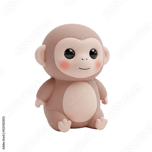 cute 3d cartoon monkey character with big eyes and pink cheeks