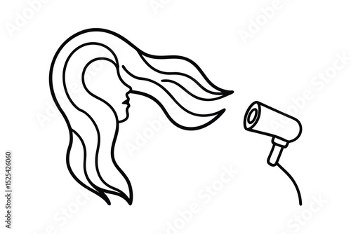 Continuous line drawing of hair being blow dried