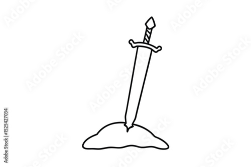 Continuous line drawing of silver sword in stone